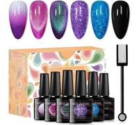 Maa-Cat Eye Lot De 6 Vernis À Ongles Gel À Changement De Couleur Pour Ongles Soak Off Lampe Paillettes Gel Phantom Caméléon Nail Kit Coffret Cadeau Flacon De 8 Ml