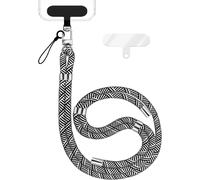 Maa-Holdme Lanière Universelle Pour Smartphone & Coque De Téléphone Portable, Cordon En Nylon Réglable, Sangle De Cou, Bandoulière Avec Mousqueton (Argent) & 2 Patches, Lanyard, Couleur:Noir Blanc