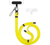 Maa-Holdme Lanière Universelle Pour Smartphone & Coque De Téléphone Portable, Cordon En Nylon Réglable, Sangle De Cou, Bandoulière Avec Mousqueton (Noir) & 2 Patches, Lanyard, Couleur:Jaune Néon