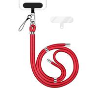 Maa-Holdme Lanière Universelle Pour Smartphone & Coque De Téléphone Portable, Cordon En Nylon Réglable, Sangle De Cou, Bandoulière Avec Mousqueton (Argent) & 2 Patches, Lanyard, Couleur:Rouge