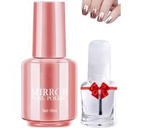 Maa-Mirror Nail Gel Glue Polish Set-18ml Champagne Gold Vernis À Gel Colle Ongles Brillant À Miroir With No Wipe Glossy Clear Base Top Coat,Longue Durée Magnifique Effet Miroitant Nail Art Polonais-0