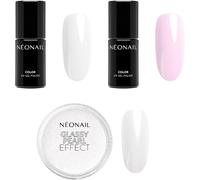 Maa-Neonail Set Uv Vernis Semi Permanent 7,2 Ml Blanc French White 7,2 Ml Rose French Pink Glassy Pearl Effect 2g - Vernis À Ongles - Gel Uv - Poudre Nail Art - Poudre Nacrée Ongle - Pearl Powder Nai