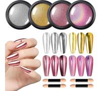 Maa-Poudre Chrome Ongle Rose - Poudres Chrome Miroir Métalliques Pour Ongles, Holographique Poudre Ongles Mermaid Pearl Chrome Glitter Nail Art Sets De Poudre Or Argent Or Rose Laser 4 Boîtes