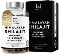 Maa-Shilajit Pure Himalaya 36000mg Extrait 30:1 50% Acide Fulviques Qualité Premium - Shilajite Energie Et Immunité 100% Végétalien, Pur, Sans Additifs - 90 Pure Himalayan Shilajit Gélules