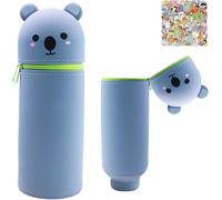 Maa-Trousse Ecole 2 En 1 En Silicone Souple Scolaire Fille Garcons, Unisexe Trousse Papeterie Enfant Avec Fermeture Eclair Pochette Trousse ¿¿ Crayons Autocollants Anniversaire Cadeaux (Gris Koala)