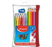 Maa-- Trousse Garnie Transparente Color'peps - 12 Crayons De Couleur + 12 Feutres Lavables Et Résistants Au Séchage + 1 Taille Crayon - Trousse Réutilisable Zippée