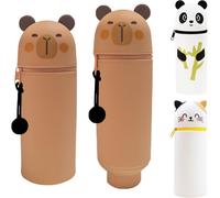 Maa-Trousse Kawaii Animaux, Trousse Ecole 2 En1 En Silicone Souple, Trousse Verticale, Fermeture Eclair Trousse Crayon, S'applique Peut Contenir Crayons, Stylos, Gommes, Règles (B)