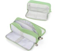 Maa-Trousse Scolaire Avec 3 Compartiments,Trousse À Crayons De Grande Capacité Sac À Crayons École Papeterie Organisateur Trousse À Maquillage Pour Filles Garçons Étudiants,Vert