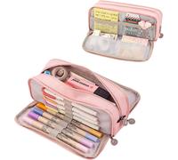 Maa-Trousse Scolaire Avec 3 Compartiments,Trousse À Crayons De Grande Capacité Sac À Crayons École Papeterie Organisateur Trousse À Maquillage Pour Filles Garçons Étudiants,Rose