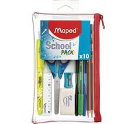 Maa-- Trousse Transparente Avec 10 Pièces School Pack - La Trousse Complète Pour Les Exams - 3 Stylos, 2 Crayons À Papier, 1 Surligneur, Ciseaux, Gomme, Taille-Crayons, Règle 15 Cm 899705