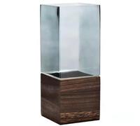 MAADES Vase à fleurs en verre et bois carré 30 cm Grand vase en verre gris pour décoration de table, décoration de mariage