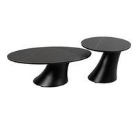 MAALA - Ensemble Table Basse et Bout de Canapé Noir en Céramique et Pied en ABS -