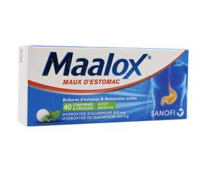 Maalox Maux D'Estomac Hydroxyde D'Aluminium/Hydroxyde Magnésium 400/400mg Comprimés À Croquer 40