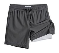 MaaMgic Homme Short de Bain 2 en 1 à séchage Rapide avec Doublure | Séchage Rapide Short de Natation décontracté Boardshorts avec Pantalon intérieur et Poche,Gris Foncé Clair,XXL