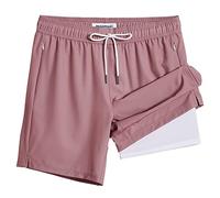 MaaMgic Homme Short de Bain 2 en 1 à séchage Rapide avec Doublure | Séchage Rapide Short de Natation décontracté Boardshorts avec Pantalon intérieur et Poche,Rose Foncé,XXL