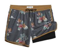 MaaMgic Maillot de Bain Homme Court Rétro Vintage Short avec Compression Culotte intérieure 2 en 1 Séchage Rapide 4 Way Stretch et Cordon de Serrage Ajustable,Perroquet Palmier Fleur Marron Noir,L