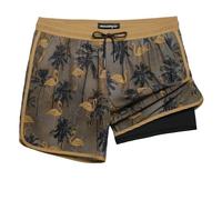 MaaMgic Maillot de Bain Homme Court Rétro Vintage Short avec Compression Culotte intérieure 2 en 1 Séchage Rapide 4 Way Stretch et Cordon de Serrage Ajustable,Palmiers Flamingo Marron Clair,M
