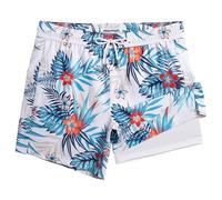 MaaMgic Maillot de Bain pour Hommes avec Compression Short de Bain 2 en 1 | 5.5" Séchage Rapide Short de Natation décontracté Boardshorts,02 Bleu Feuille Rouge Fleurs 5.5,M