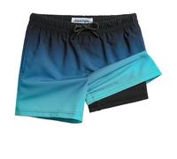 maamgic Short de Bain Garcon 2 en 1 Maillot de Bain Enfant avec Doublure de Compression Séchage Rapide Coloré Confortable Tendance Énergie,25 Blau und Schwarz,2ans