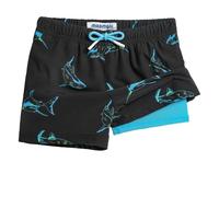 MaaMgic Short de Bain Garcon 2 en 1 Maillot de Bain Enfant avec Doublure de Compression Séchage Rapide Coloré Confortable Tendance Énergie,21 Linear Hai Navy Königsblau,8ans