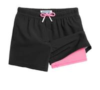 MaaMgic Short de Bain Garcon 2 en 1 Maillot de Bain Enfant avec Doublure de Compression Séchage Rapide Coloré Confortable Tendance Énergie,19 Schwarz und Rosa,7ans
