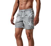 MaaMgic Short de Bain pour Homme Maillot de Bain Rayée avec Poche Séchage Rapide Short de Plage pour Vacance Piscine Gris Noix de Coco XXL
