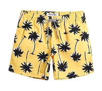 MaaMgic Short de Bain pour Homme Maillot de Bain Rayée avec Poche Séchage Rapide Short de Plage pour Vacance Piscine Jaune Noix de Coco M