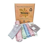 MAAMIG Kit 8 pièces - 6 Chiffons et 2 éponges en Microfibres Bambou Naturel - Lavables et faciles à Utiliser - Meilleure qualité Que Les lingettes Classiques - Couleurs Mixtes