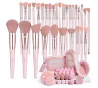 MAANGE Lot de 49 pinceaux de maquillage synthétiques de qualité supérieure pour fond de teint, poudre, anti-cernes, fard à paupières, blush, rose