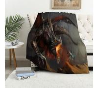 MAAPCHP Grande Couverture Polaire en Flanelle Ultra Douce et Chaude Chevalier avec l'épée Lumineuse Debout près du Dragon de feu géant sty pour Chambre à Coucher,lit Simple,canapé,150 x 200 cm