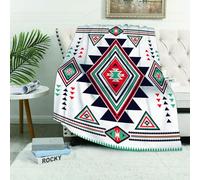 MAAPCHP Grande Couverture Polaire en Flanelle Ultra Douce et Chaude Navajo Aztèque Triangle Bleu Amérindien Géométrique Coloré Grand Motif pour Chambre à Coucher,lit Simple,canapé,150 x 200 cm