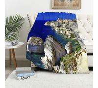 MAAPCHP Grande Couverture Polaire en Flanelle Ultra Douce et Chaude Wanderlust Set, Ville de Binifacio aux Rochers, côte Corse, Falaise pour Chambre à Coucher,lit Simple,canapé,150 x 200 cm