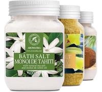 Maas-Sels De Bain Set 3x400g De Monoï De Tahiti - Coco - Vanille - Naturelle Sels - Bon Sommeil - Bain Relaxant - Soins Du Corps - Bien-Être - Sels De Mer Apaisantes Et Hydratantes - Détente - Spa