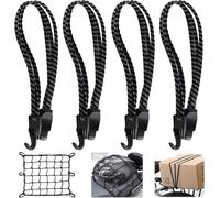Maas-Tendeurs Elastique Avec Crochets Sangle Bagage Moto Tendeur Velo 3 En 1 Pour Vélo Casque De Moto Bagages Chariot Remorque Cargo 68-120cm(4pcs Tendeur Plat+ 1pcs Filet À Bagages Elastique)