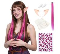 Maazusa Accessoires de costume de vampire d'Halloween pour filles et femmes avec oreilles d'elfe, perruque, prothèses dentaires, autocollants d'amour, gants, déguisement d'elfe gothique mignon pour