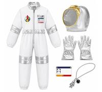 Maazusa Costume d'astronaute pour adultes - Combinaison 5 pièces - Uniforme spatial - Chapeau - Gants - Collier - Carte - Déguisement d'astronaute pour Halloween