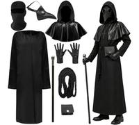 Maazusa Costume de médecin de la peste - Accessoires de médecin de la peste - Cape à capuche, poncho, ceinture, gants, masque - Déguisement pour Halloween, carnaval, fête (150)