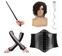 Maazusa Costume de sorcière pour femme adulte - Tenue de cosplay de sorcière magique pour femme - Avec perruque, gants noirs, bâton magique - Accessoires de costume magique pour Halloween, fête