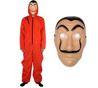 Maazusa Costume de voleur de banque d'Halloween - Combinaison de voleur rouge - Combinaison à manches longues à capuche - Masque de cosplay - Costume de voleur pour Halloween - Carnaval - Taille XL