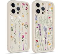 Mab-2 Pièces Coque Pour Iphone 14 Pro 6,1"", Aesthetic Fleur Pflanzen Mignon Motif Design Étui Pour Femmes Fille, Silicone Housse Antichoc Caméra Protecteur Cover Case Pour Iphone 14pro, Flower