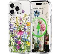 Mab-Coque De Protection Magn¿¿Tique Pour Iphone 13 Pro Max, Compatible Avec Magsafe, Motif Floral Transparent, Fine, R¿¿Sistante Aux Chocs Et Aux Rayures, Coque Pour Iphone 13 Pro Max Vert