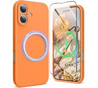 MAB-Coque Magnetique pour iPhone 16, Coque Silicone Liquide de Protection Complète de l'Objectif de Caméra pour iPhone 16 6,1 Pouces, Marigold Orange