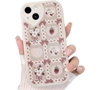 Mab-Coque Pour Iphone 14 Mignonne Fleur Noeud Floral Fraise Conception Avec Lentille D'amour Pour Femme Fille Doux Silicone Antichoc Étui Housse - Fleurs Noeud