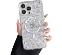 Mab-Coque Pour Iphone 16e, [Compatible Avec Magsafe] Magn¿¿Tique Protection Antichoc Coque Avec Motif Floral, Silicone Clair Anti-Jaune Coque Pour Iphone 16e-Fleurs Violettes