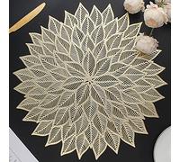 Mabbcoo Lot de 6 sets de table ronds creux en vinyle pressé pour table de salle à manger Motif feuilles fleuries Pour fête, mariage, décoration de table (or)