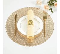 Mabbcoo Lot de 6 sets de table ronds en vinyle doré de 38 cm, ajourés, lavables et faciles à nettoyer, sets de table ronds dorés pour salle à manger, dîner d'anniversaire, décorations de cuisine