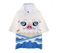 MABDO Anime Inosuke Hashibira Inoko short-sleeved Hooded T-shirt Sweatshirt Cosplay Costume Unisexe Beige S (Poitrine 108cm)