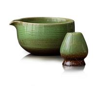Mabecol Kit Matcha 2 Pièces, Bol Matcha Céramique 510ml Support Chasen Vert