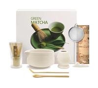 Mabecol Kit Matcha 8 Pièces, Bol 510ml Chasen Bambou Beige | Set Accessoires Matcha Complet Avec Support, Cuillère Et Tamis Pour Latte, Thé Vert, Petit Déjeuner Et Cadeau