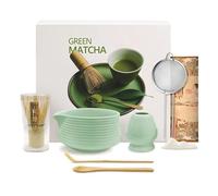 Mabecol Matcha Kit 8 Pièce avec Bol Bec Verseur 510ml, Chasen Bambou, Support, Cuillère, Tamis, Kit Matcha Idéal CompletLatte, Petit Déjeuner, Cadeau Thé Vert